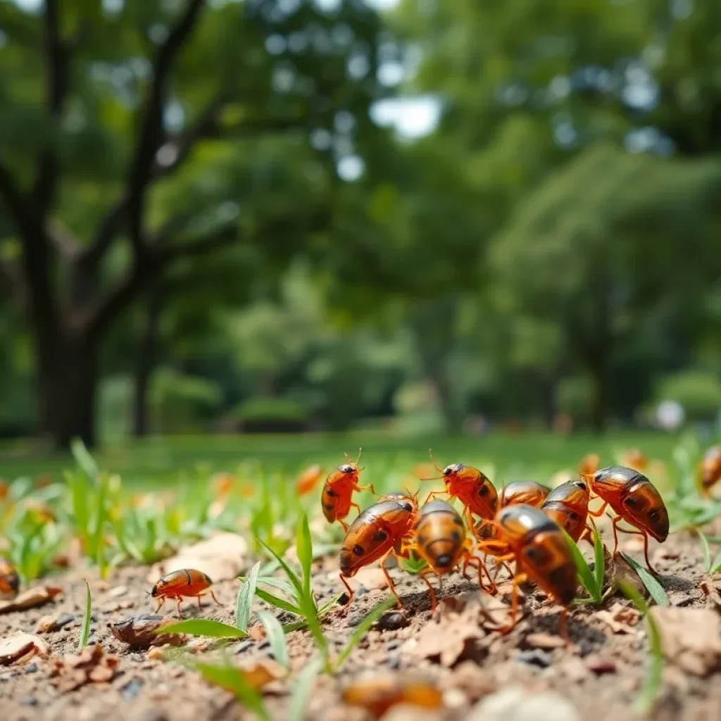 Cicadas emerging from the soil in Louisville park.