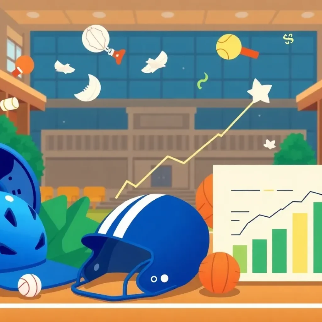 Illustration representing the evolution of college sports and financial growth