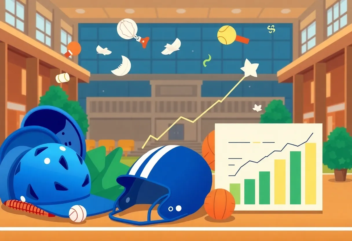 Illustration representing the evolution of college sports and financial growth