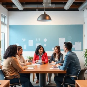 A diverse team of public health professionals in an office