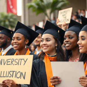 Diverse students celebrating graduation in the community