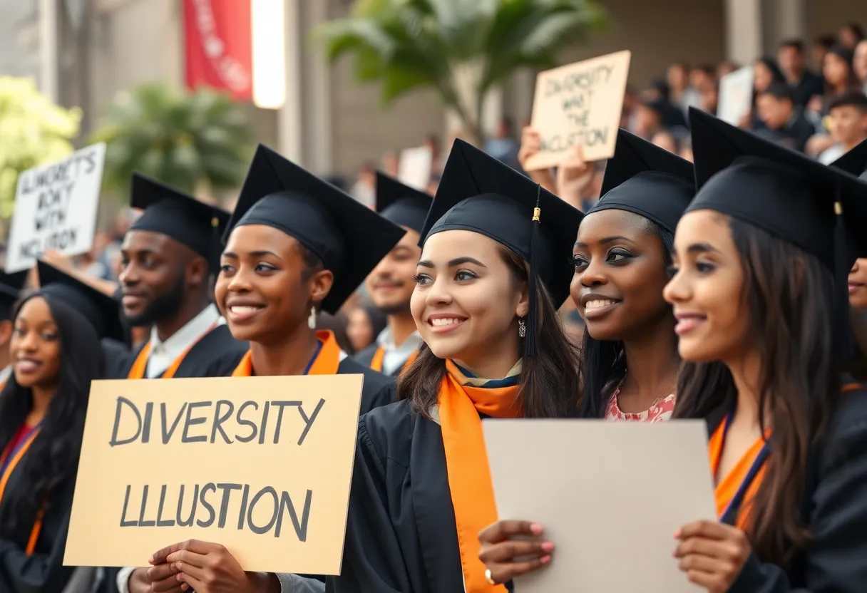 Diverse students celebrating graduation in the community