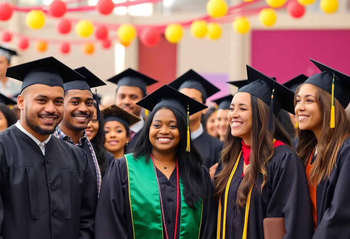 Graduates celebrating at the Community Commencement event.