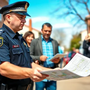 Police officer engaging with the community regarding safety