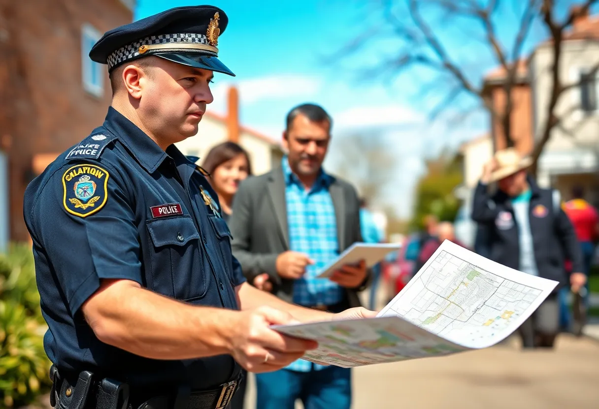 Police officer engaging with the community regarding safety