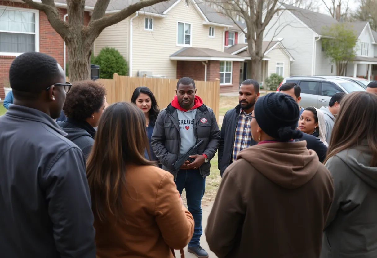 A group of community members discussing gun safety in a local gathering.