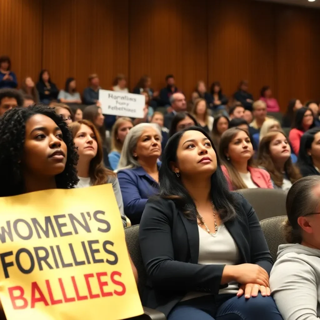 Audience at an event discussing women's sports and transgender inclusion