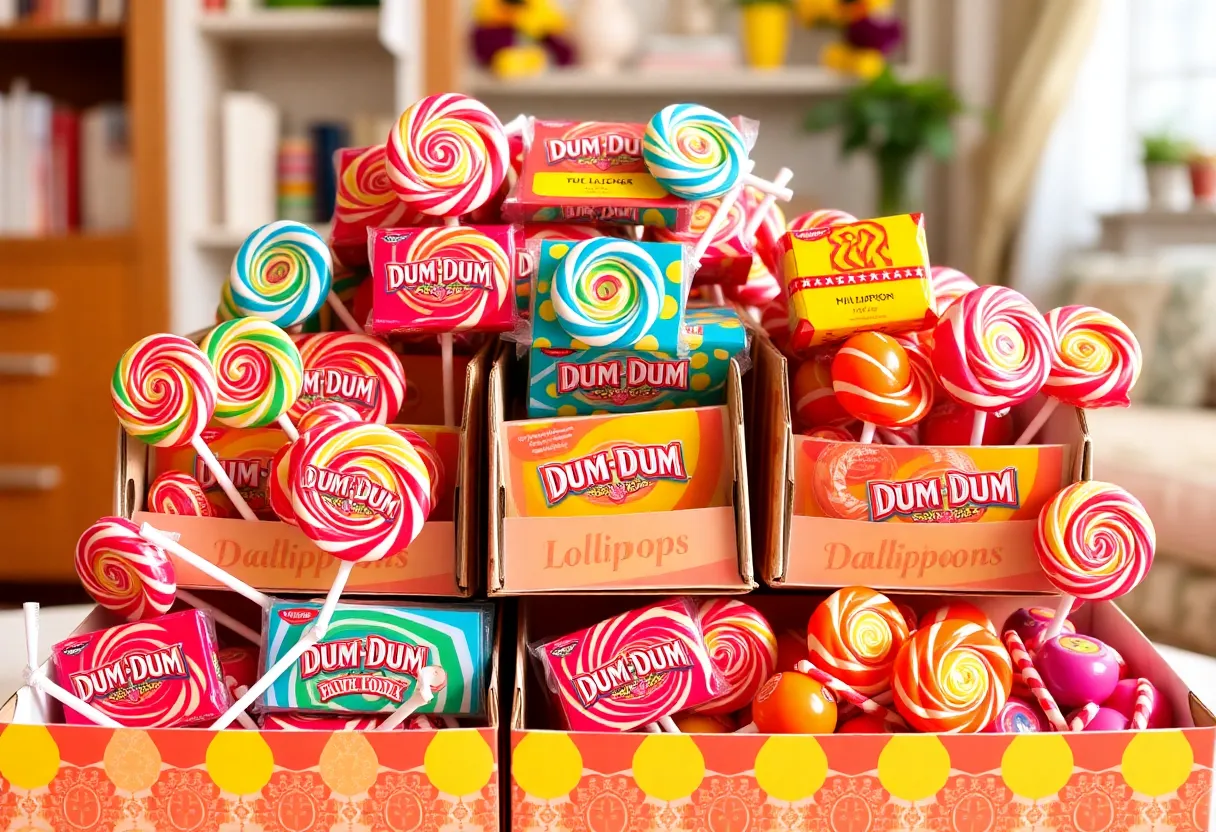 Boxes of Dum-Dum lollipops ready for delivery