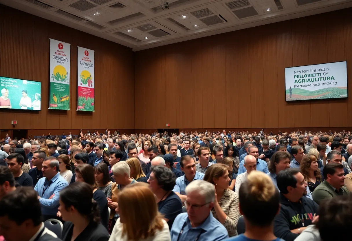 Crowd at university event discussing gender issues