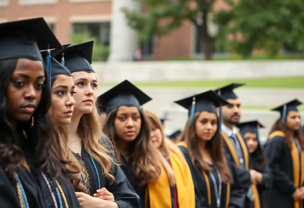 Diverse students expressing disappointment over canceled graduation ceremonies at the university