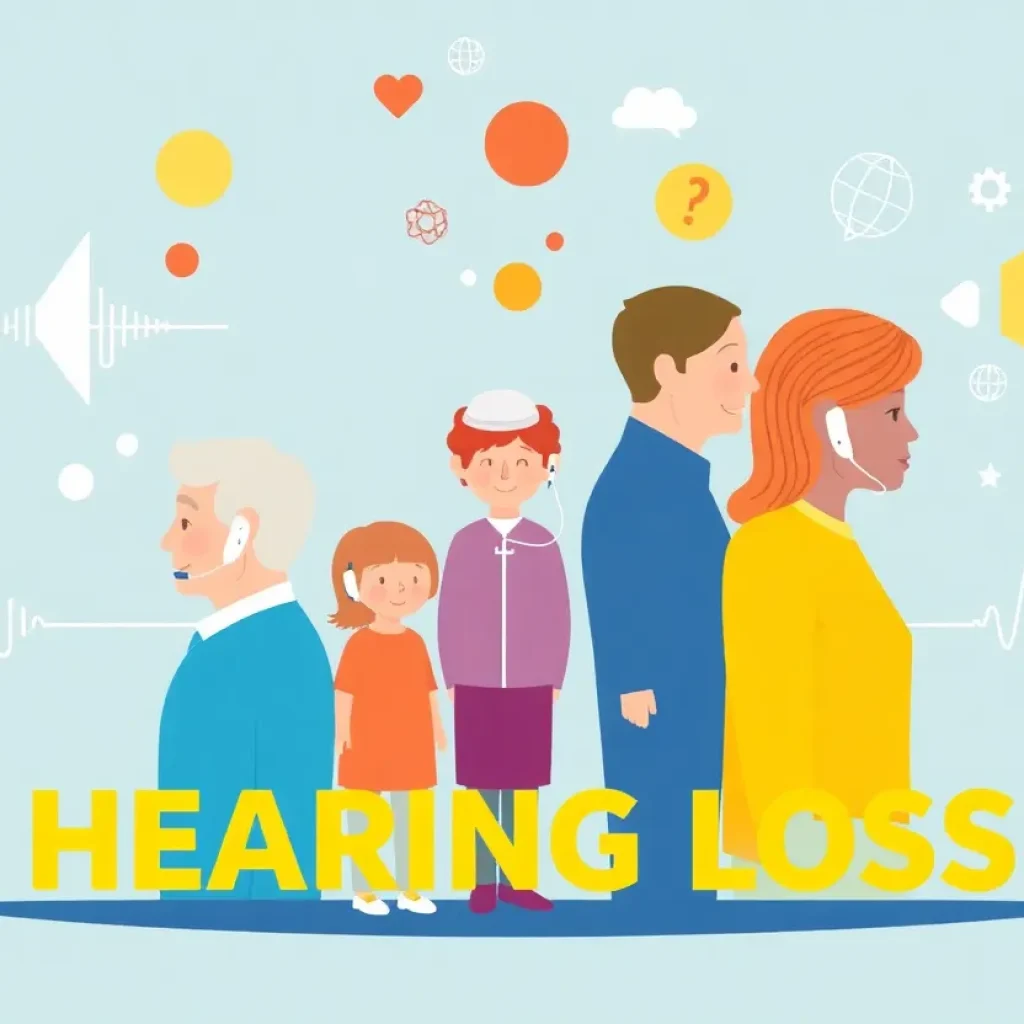 Campaign poster for hearing loss awareness showcasing diverse individuals with hearing aids.