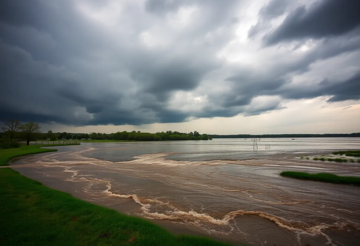 Flooded area in Kentucky during heavy rainfall