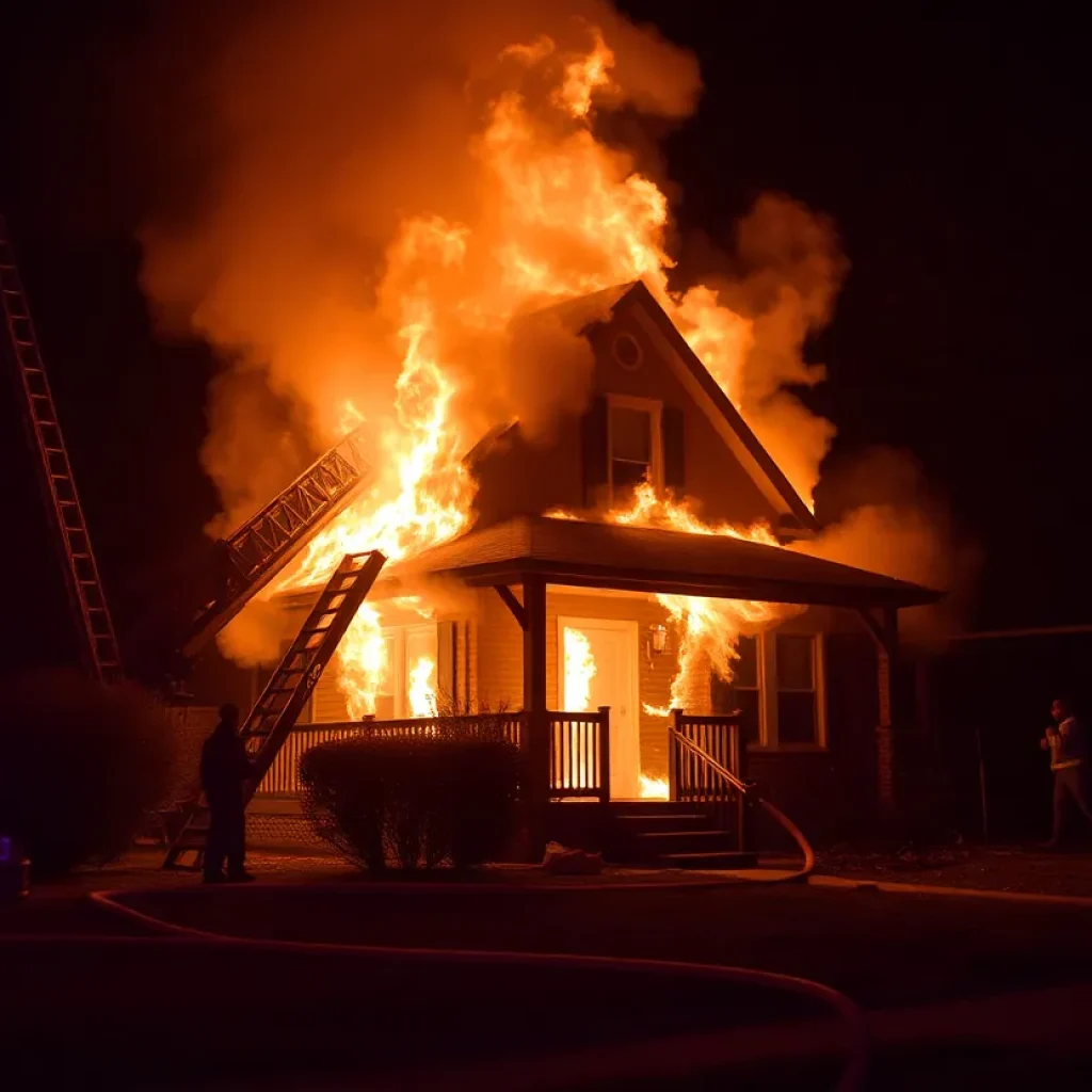 Firefighters responding to a house fire in Lexington