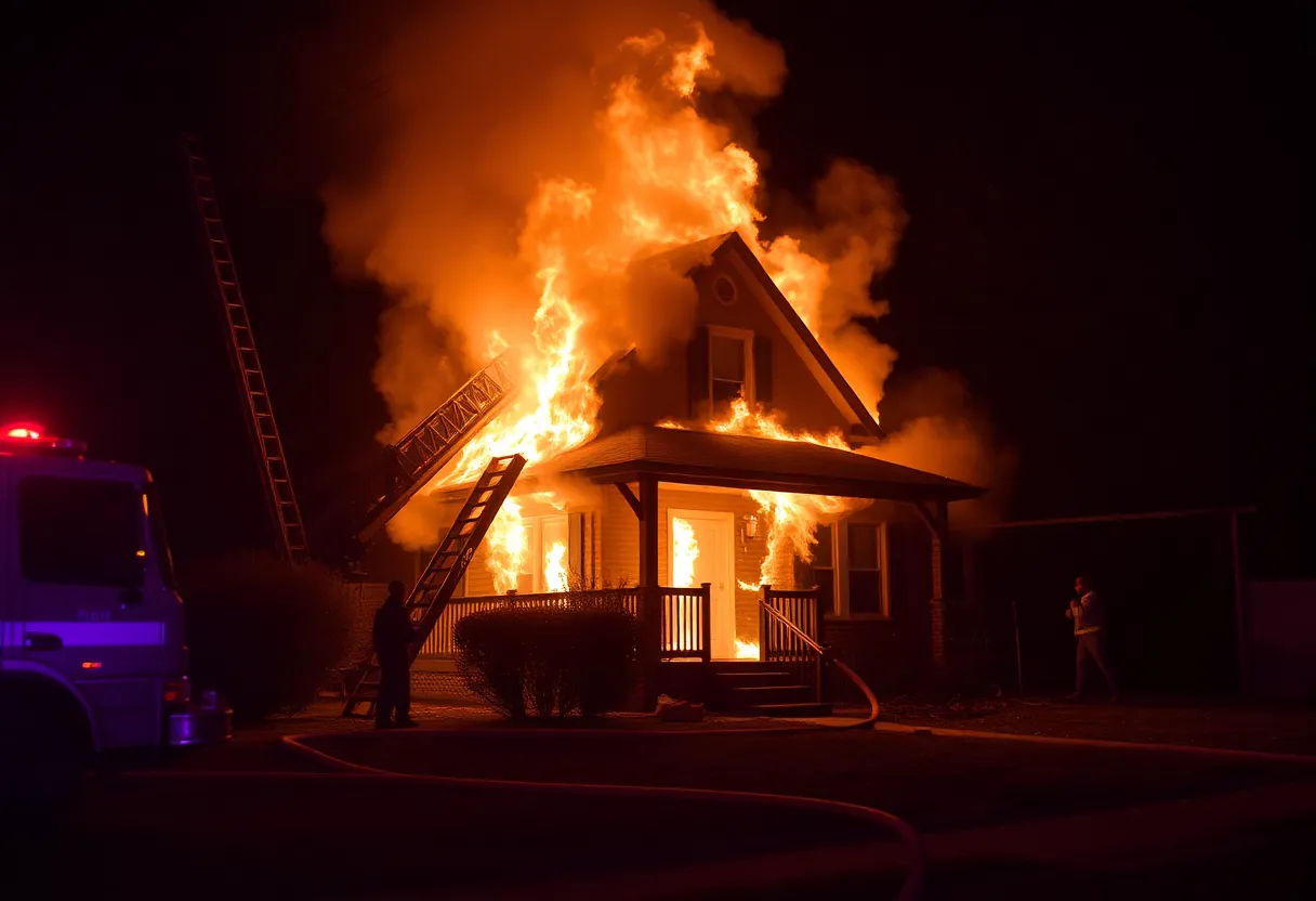 Firefighters responding to a house fire in Lexington
