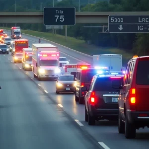 Traffic response to a collision on I-75 with emergency vehicles on scene