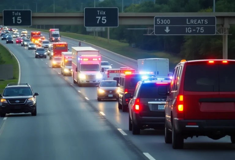 Traffic response to a collision on I-75 with emergency vehicles on scene