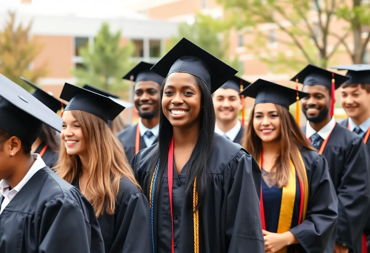 Group of KCTCS Scholars celebrating their achievement at a college campus.