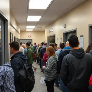 People waiting in line at a Kentucky driver licensing office for REAL IDs