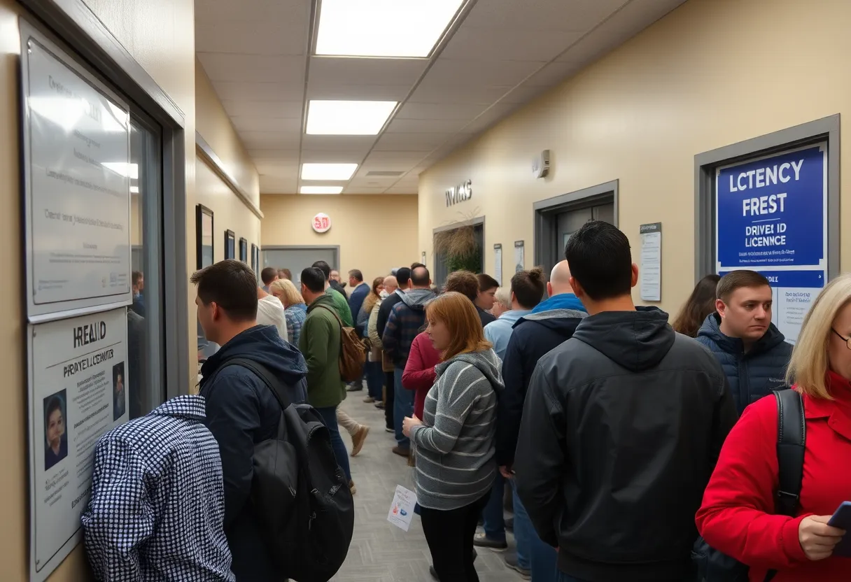 People waiting in line at a Kentucky driver licensing office for REAL IDs