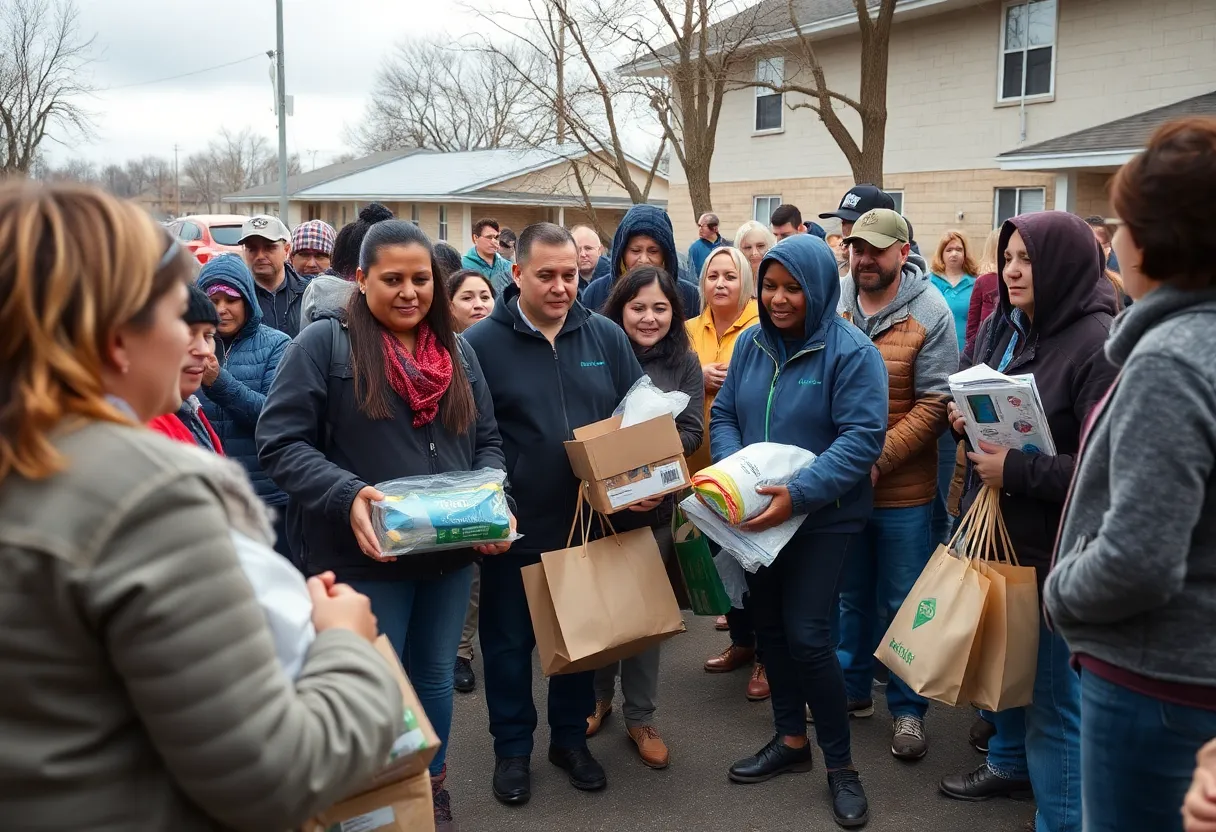 Community members gathering supplies for tornado victims in Kentucky