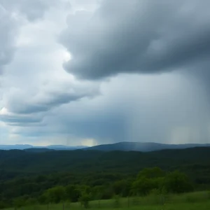 Landscape of Kentucky under cloudy and rainy weather