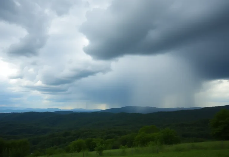 Landscape of Kentucky under cloudy and rainy weather