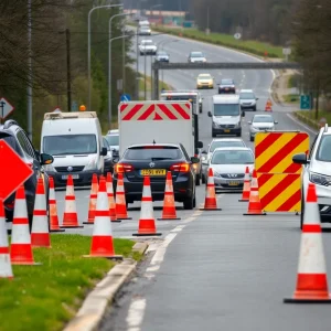Construction work on Leestown Road with lane closures