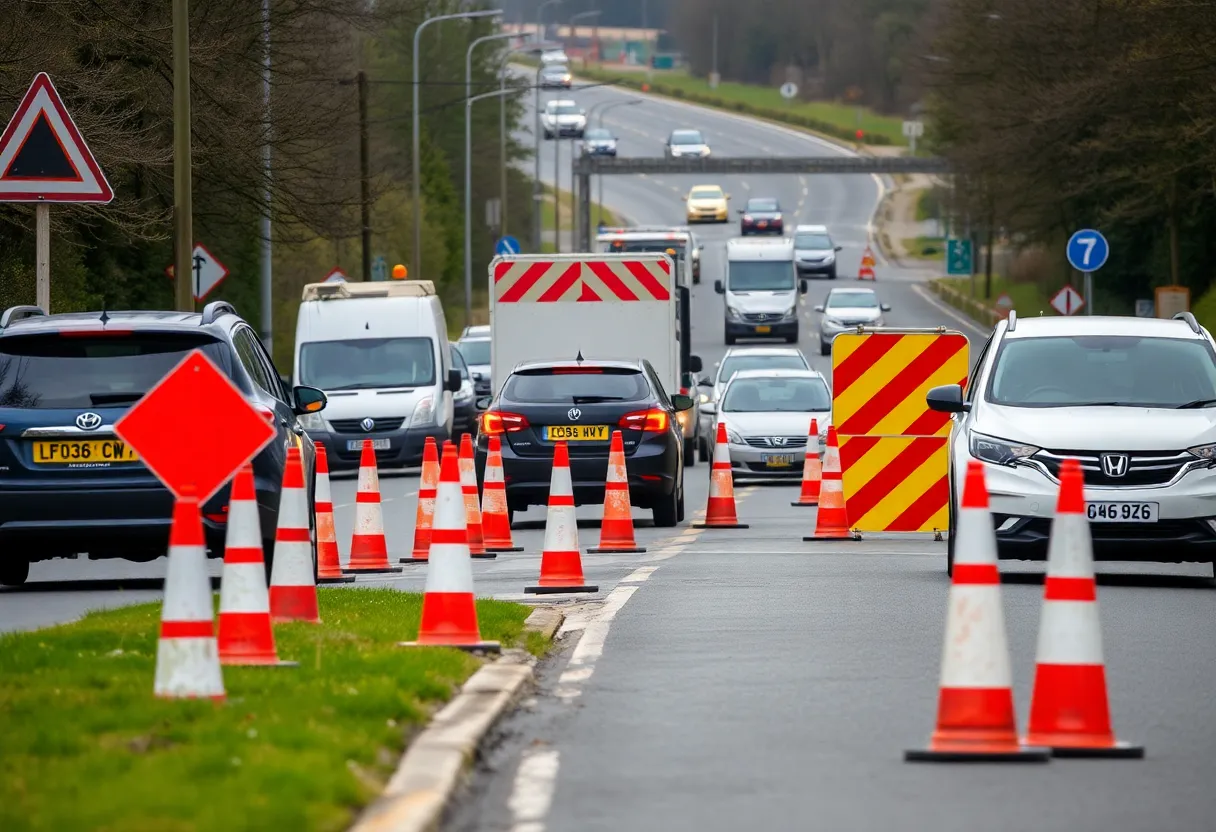 Construction work on Leestown Road with lane closures