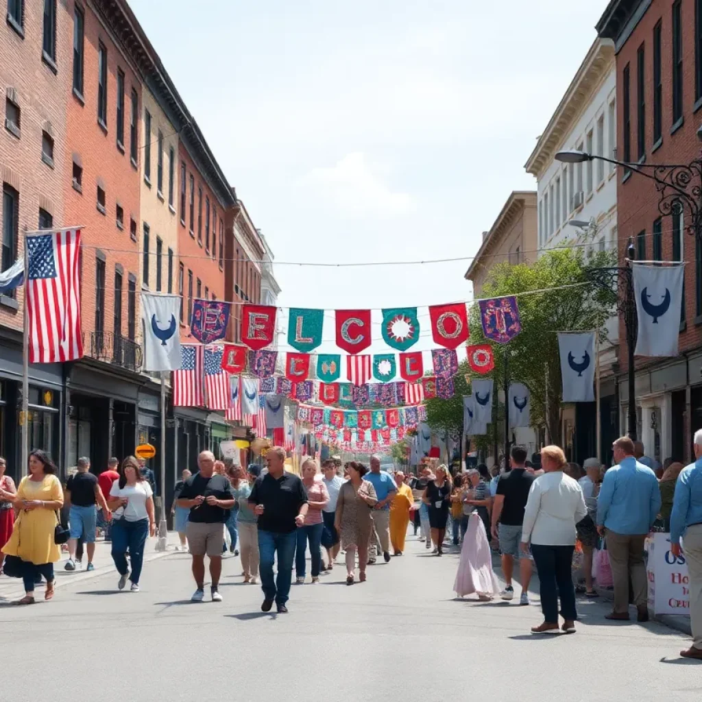Celebration scene in Lexington for 250th anniversary