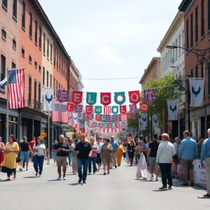 Celebration scene in Lexington for 250th anniversary