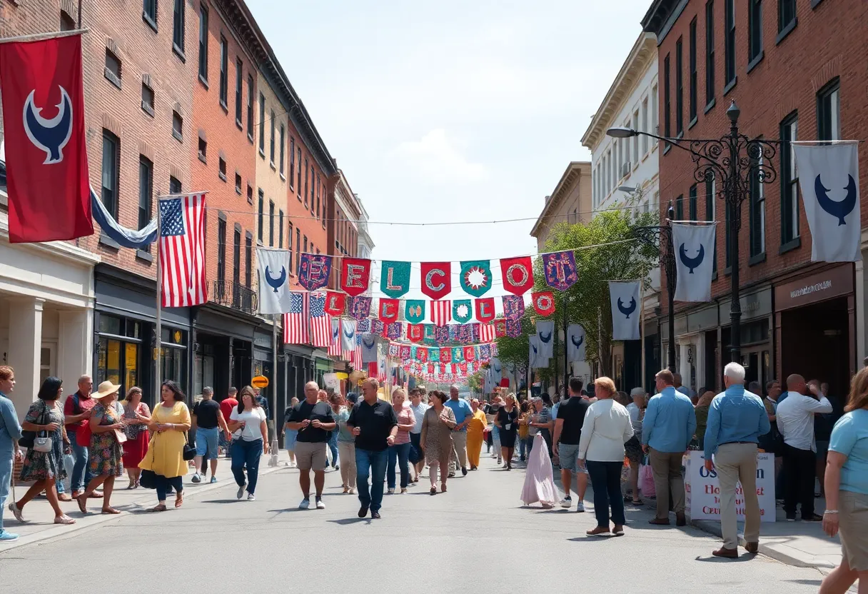 Celebration scene in Lexington for 250th anniversary