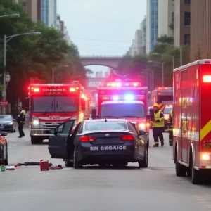 Emergency crews at the scene of a car crash in Lexington, KY.