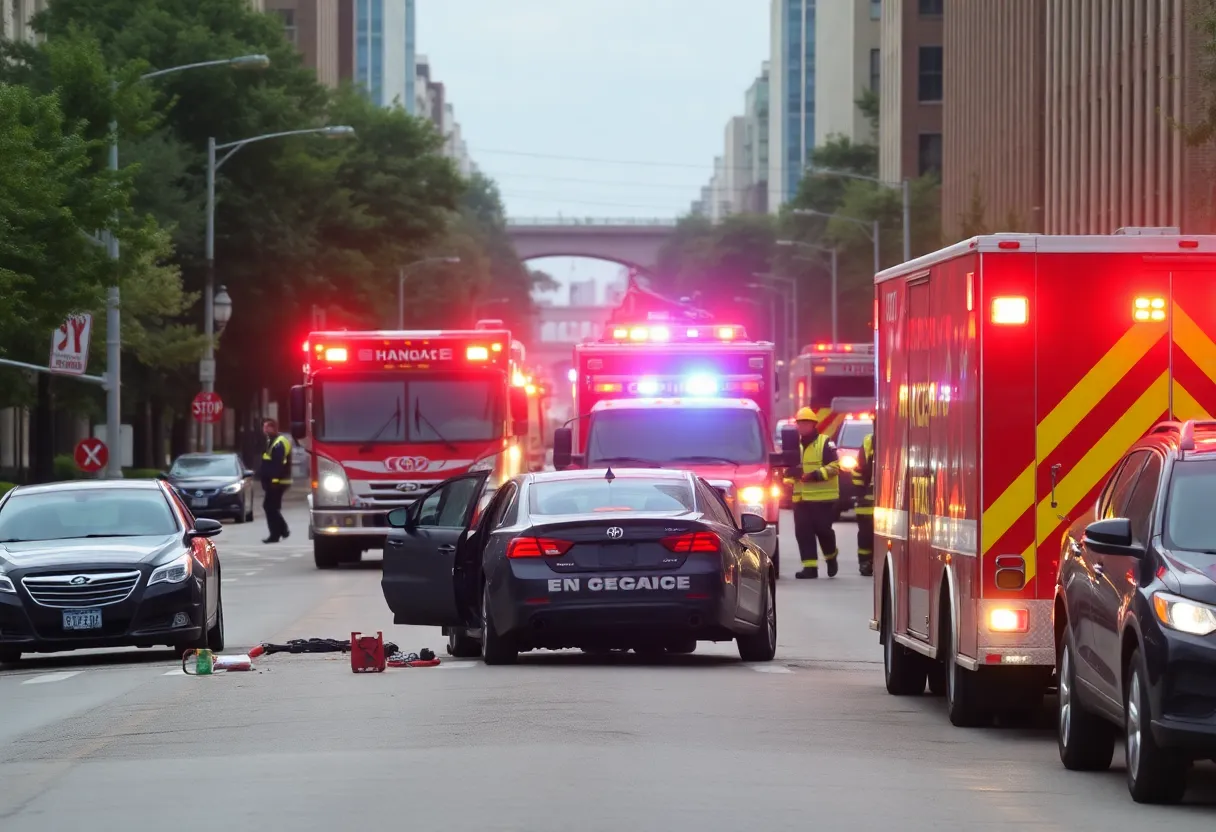Emergency crews at the scene of a car crash in Lexington, KY.