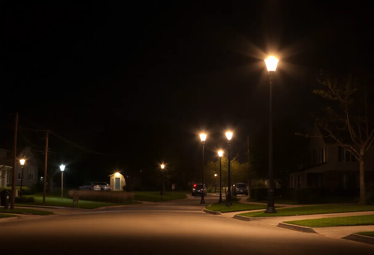 Nighttime view of a neighborhood in Lexington, Kentucky representing community safety