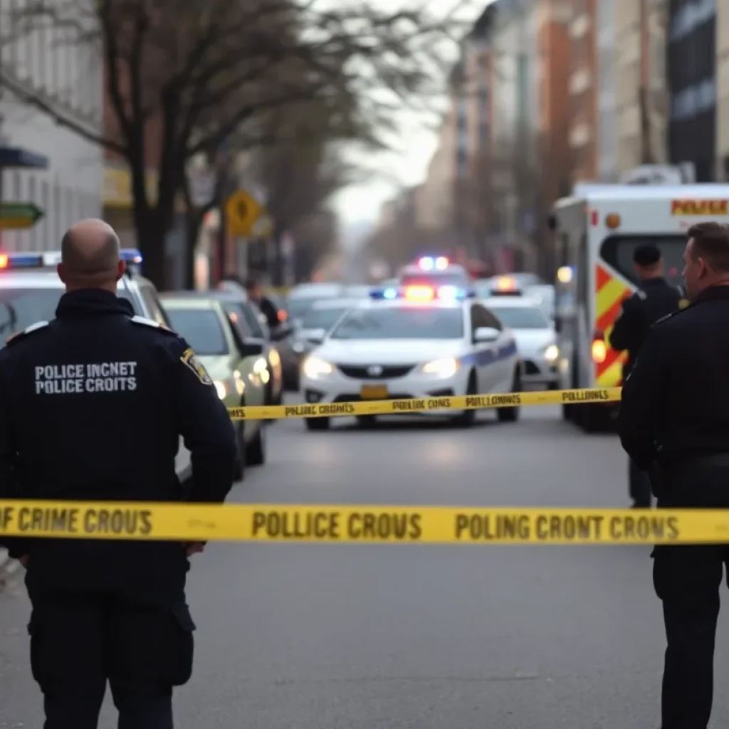 Police vehicles and crime scene tape at a Lexington shooting site