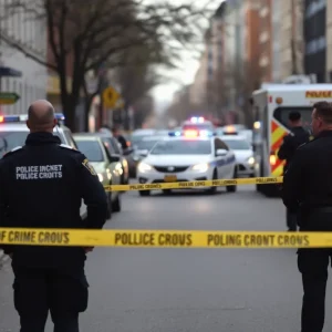 Police vehicles and crime scene tape at a Lexington shooting site