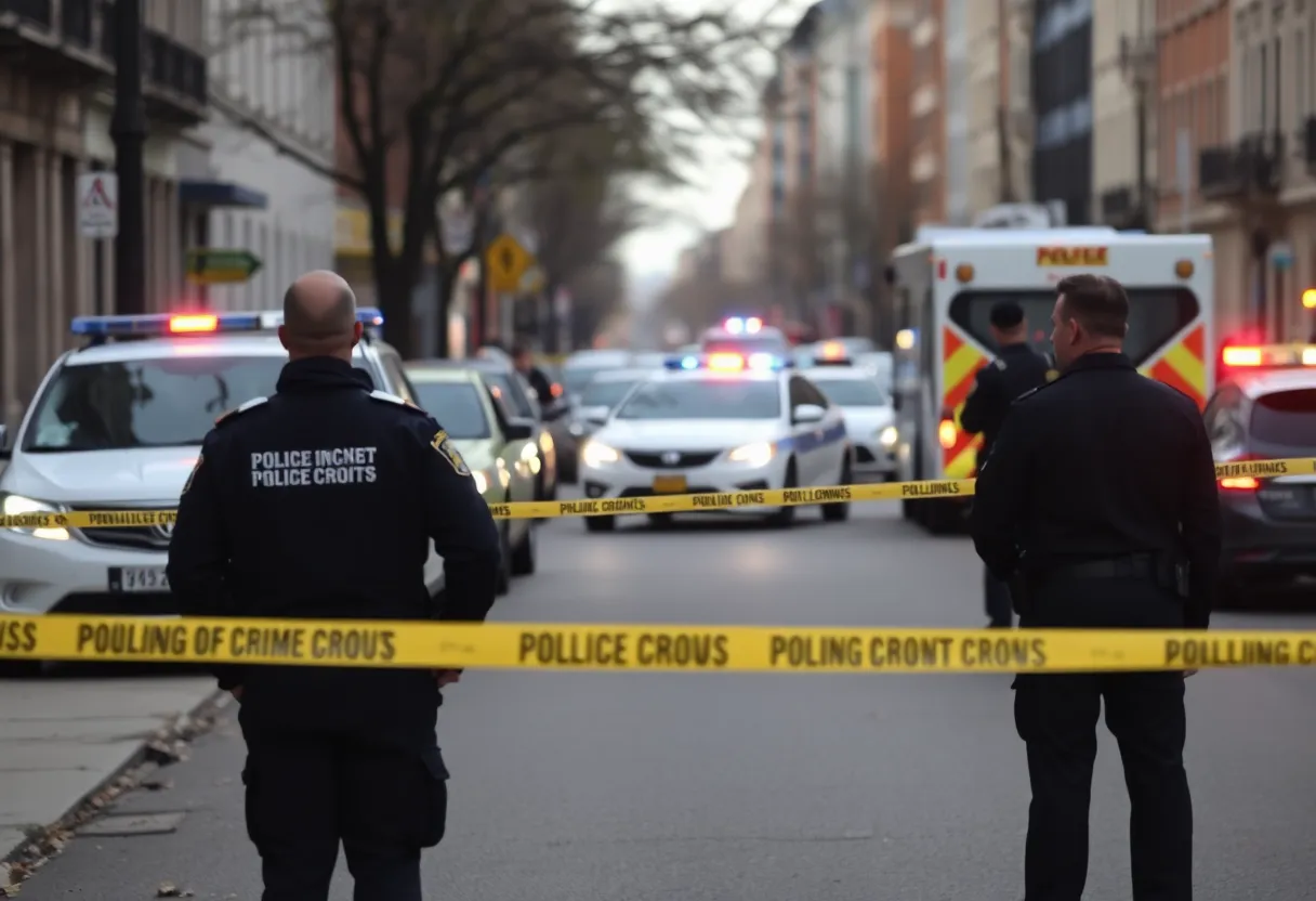 Police vehicles and crime scene tape at a Lexington shooting site