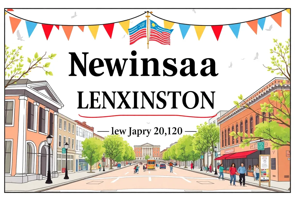 Celebration banner for Lexington Herald-Leader's anniversary with historical Lexington landmarks.