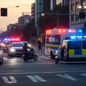 Scene of a motorcycle crash in Lexington with police and emergency services