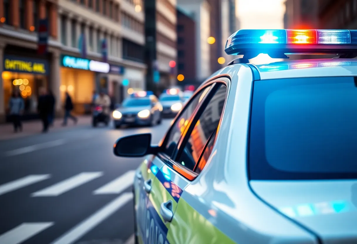 Police car parked on the street with flashing lights in Lexington