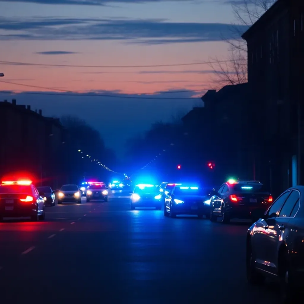Police lights in Lexington at night following a shooting incident.
