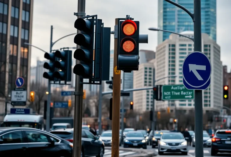 Urban intersection in Lexington with traffic signs