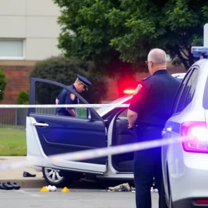 Police investigating a vehicle crash site in Lexington
