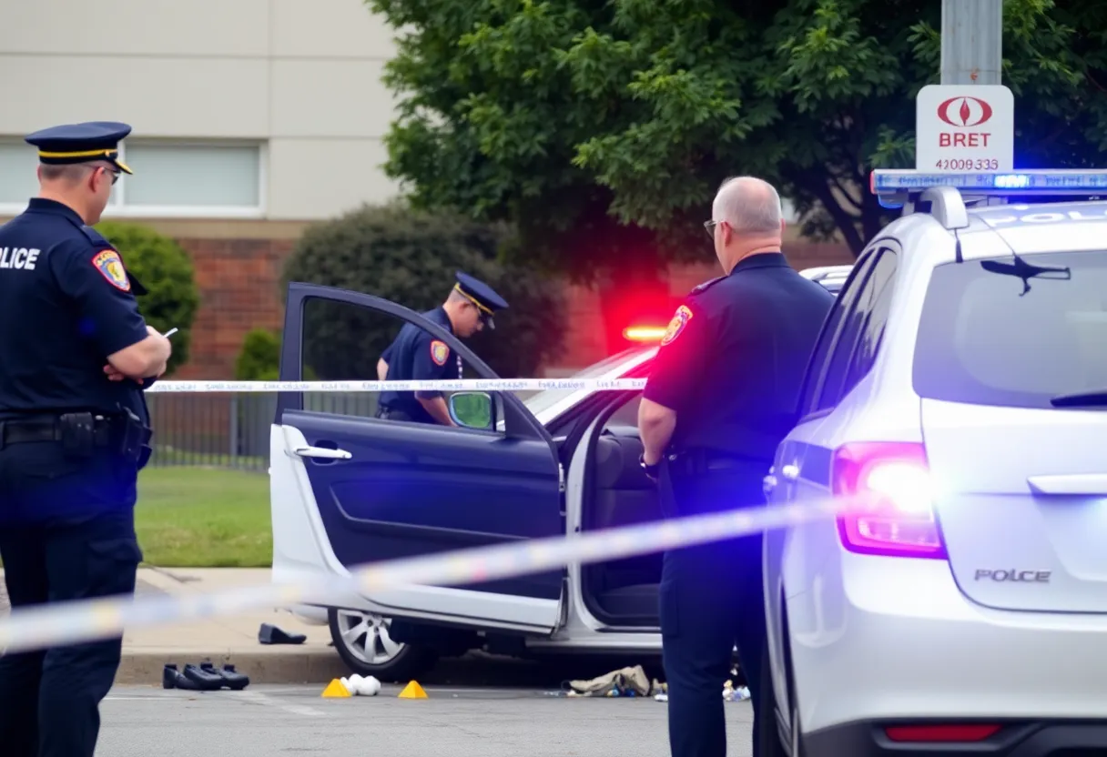 Police investigating a vehicle crash site in Lexington