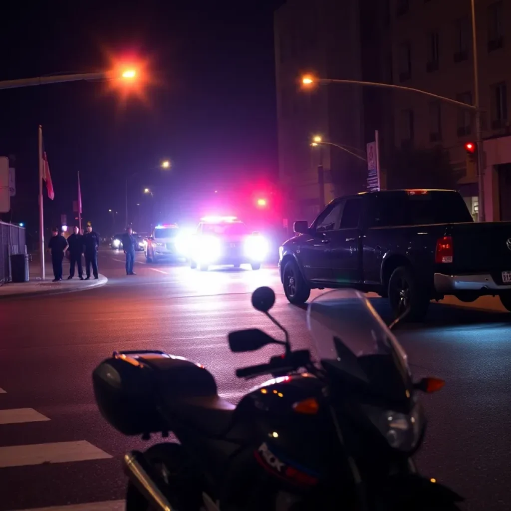 Scene of a tragic motorcycle accident in Lexington with police lights
