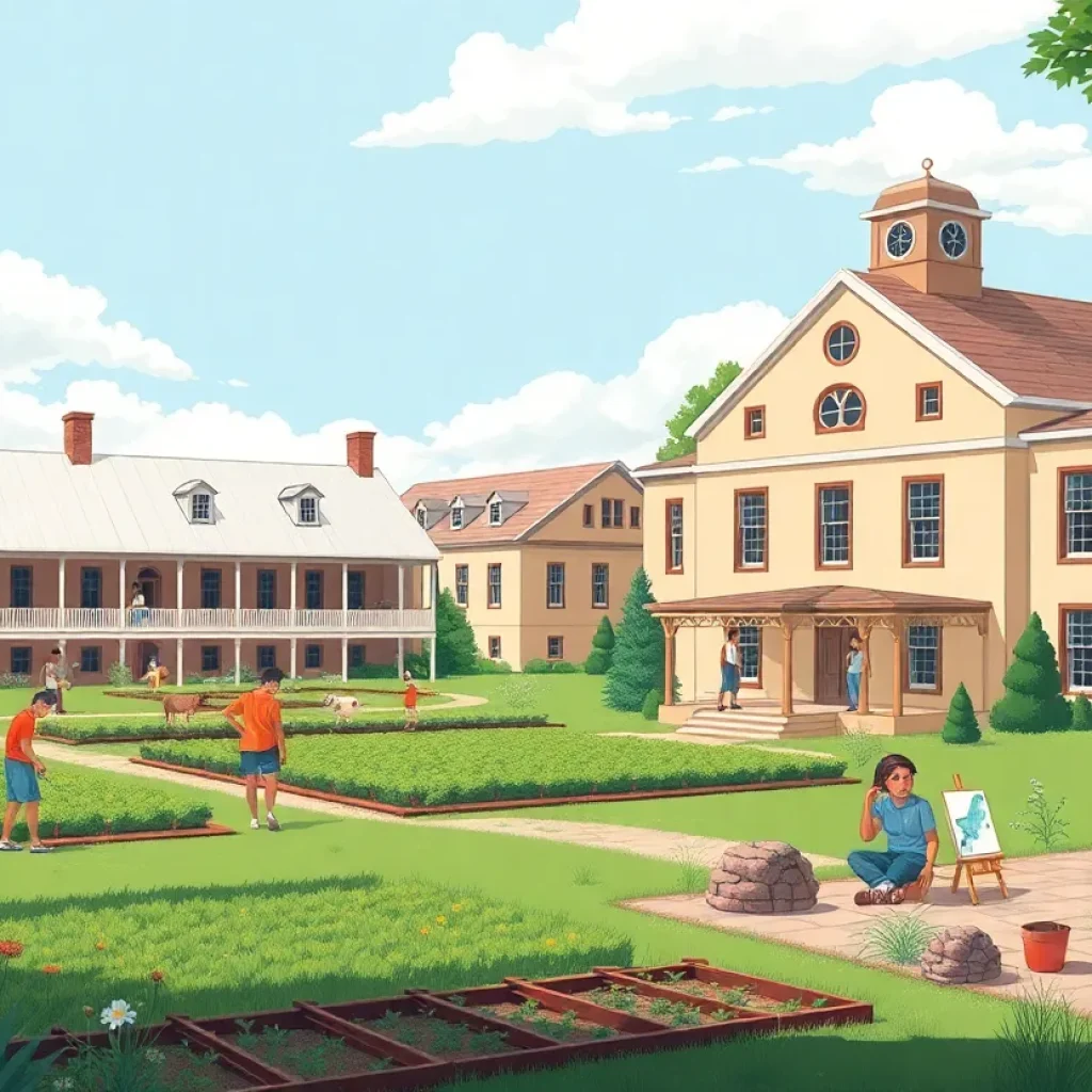 Historical depiction of the Narcotic Farm rehabilitation center