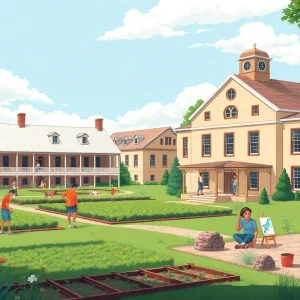 Historical depiction of the Narcotic Farm rehabilitation center