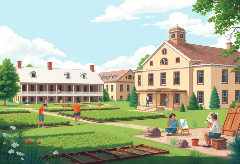 Historical depiction of the Narcotic Farm rehabilitation center