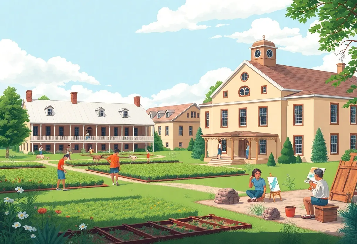 Historical depiction of the Narcotic Farm rehabilitation center