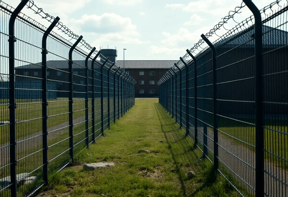 Exterior view of Orleans Parish Jail with police presence